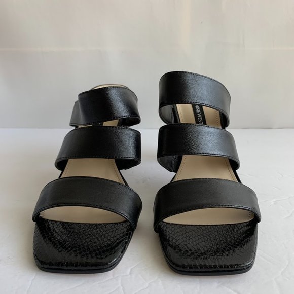 Nine West Lora Black Leather Open Toe Snake Print Sandals Heels - Sz 10 M - NEW - Picture 5 of 8